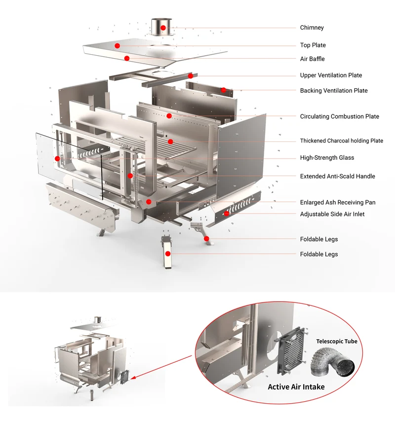 KingCamp Phantom Pro Wood Stove with Secondary Combustion & Power Bank-Powered Active Heat Circulation System