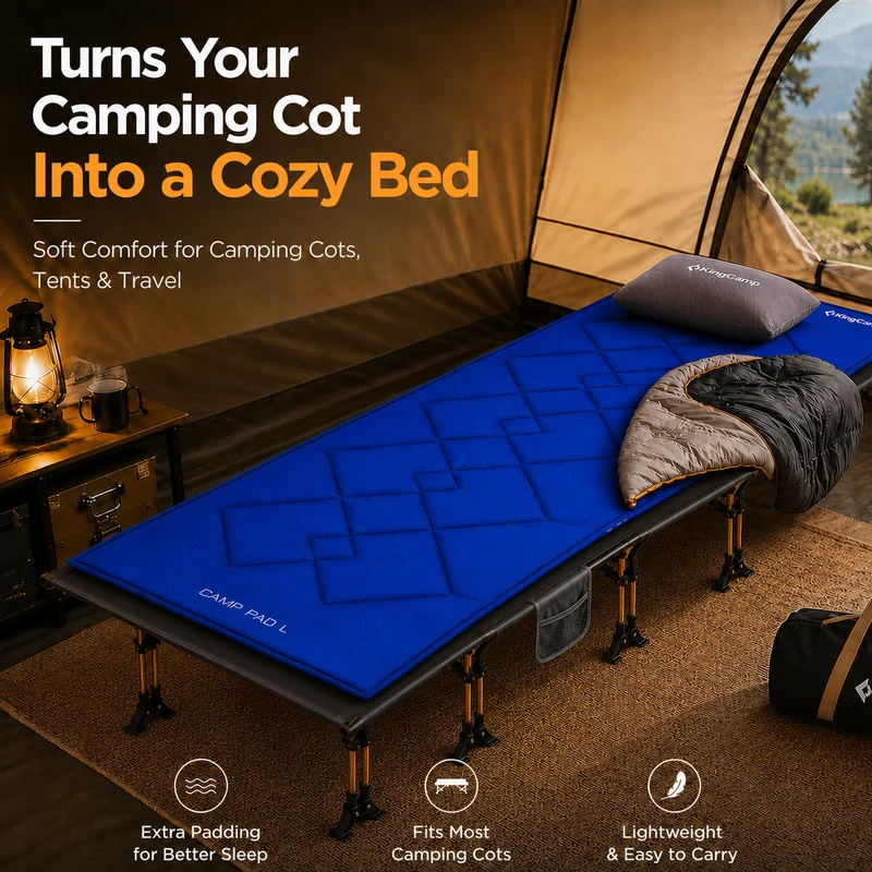 KingCamp CAMP PAD 350 PRO Camping Cot Pad, Oversized Quilted Sleeping Mat with Elastic Straps, Machine Washable, 80" x 30"