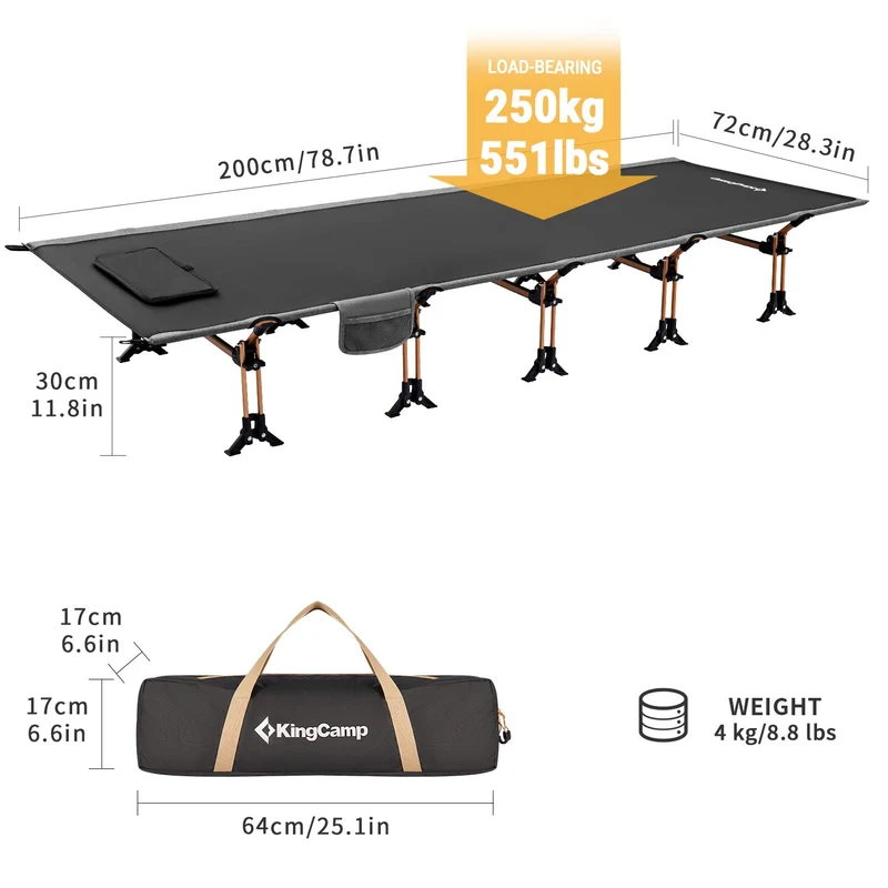 KingCamp Oversized Folding Camping Cot | 551lb Capacity Heavy Duty Outdoor Bed with 7075 Aluminum Frame