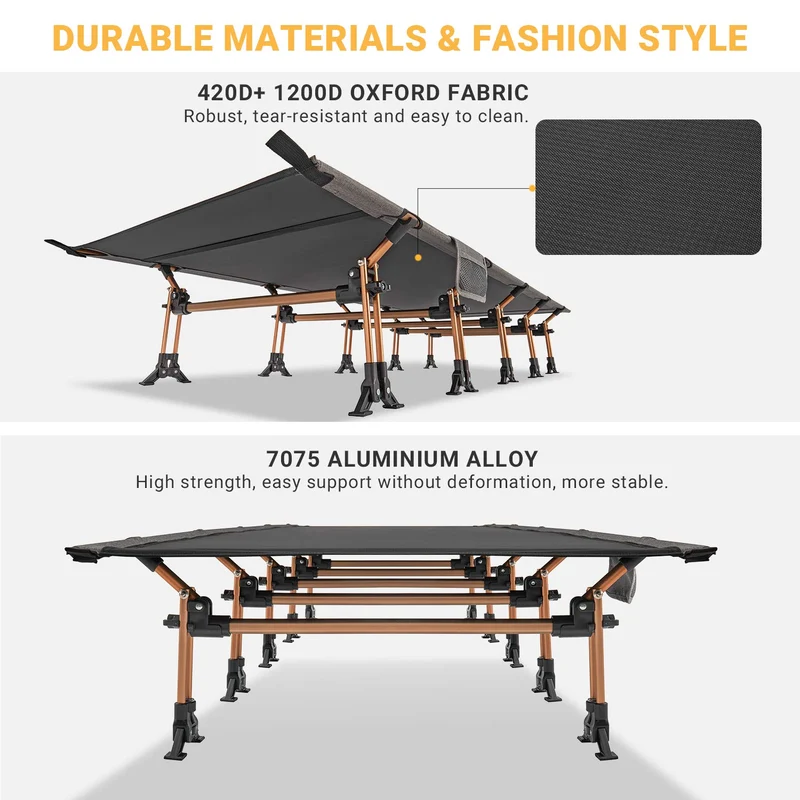 KingCamp Oversized Folding Camping Cot | 551lb Capacity Heavy Duty Outdoor Bed with 7075 Aluminum Frame
