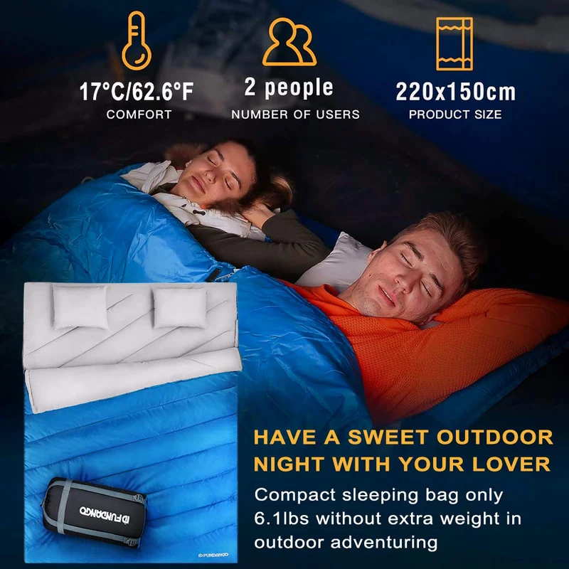 FUNDANGO 3-in-1 XL Queen Double Sleeping Bag with 2 Pillows