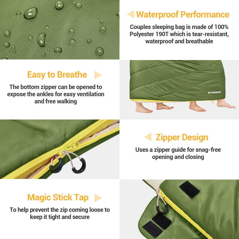 FUNDANGO 3-in-1 XL Queen Double Sleeping Bag with 2 Pillows