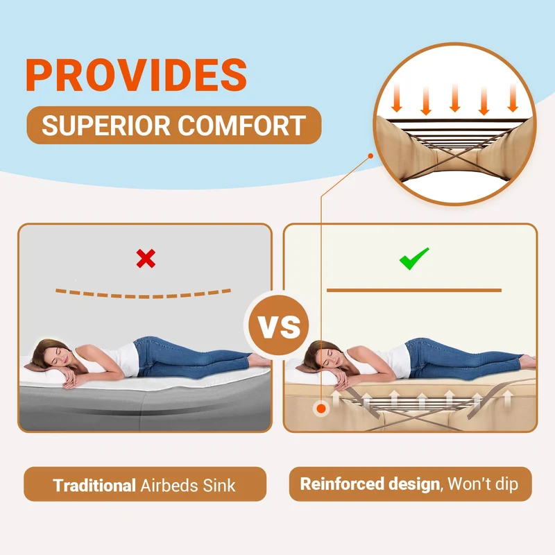 KingCamp OAK P10 Air Mattress Base 9.8" High Camping Cot with TPU Air Chambers & Fiberglass Support, 265lb Capacity