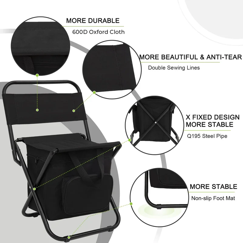 FUNDANGO 2 Pack Portable Foldable Camping Chair with Cooler Bag
