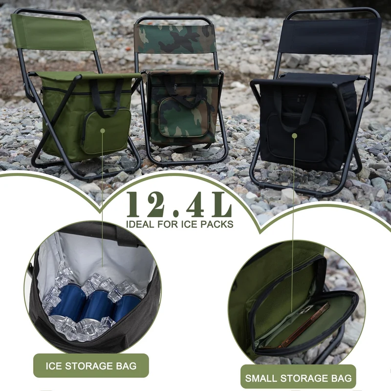 FUNDANGO 2 Pack Portable Foldable Camping Chair with Cooler Bag