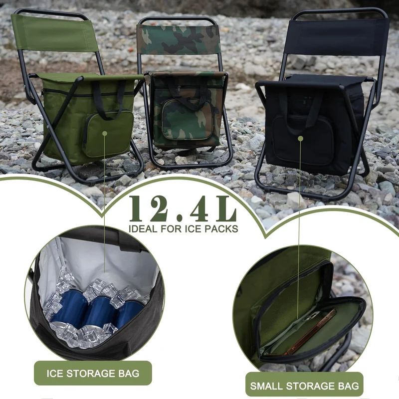 FUNDANGO 2 Pack Portable Foldable Camping Chair with Cooler Bag