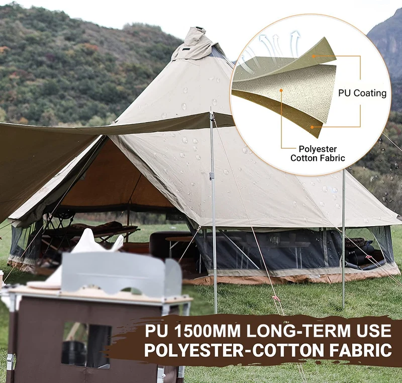 KingCamp KHAN 6-8 Person Camping Hot Tent – 4-Season Glamping Tent with Stove Jack