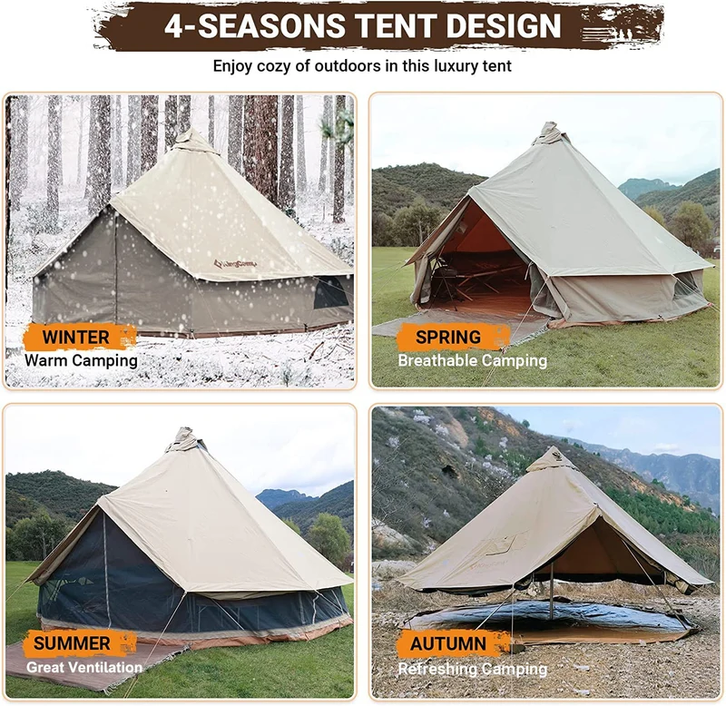 KingCamp KHAN 6-8 Person Camping Hot Tent – 4-Season Glamping Tent with Stove Jack