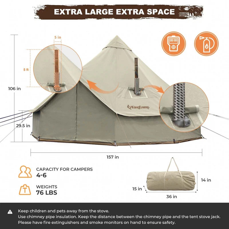 KingCamp KHAN 6-8 Person Camping Hot Tent – 4-Season Glamping Tent with Stove Jack