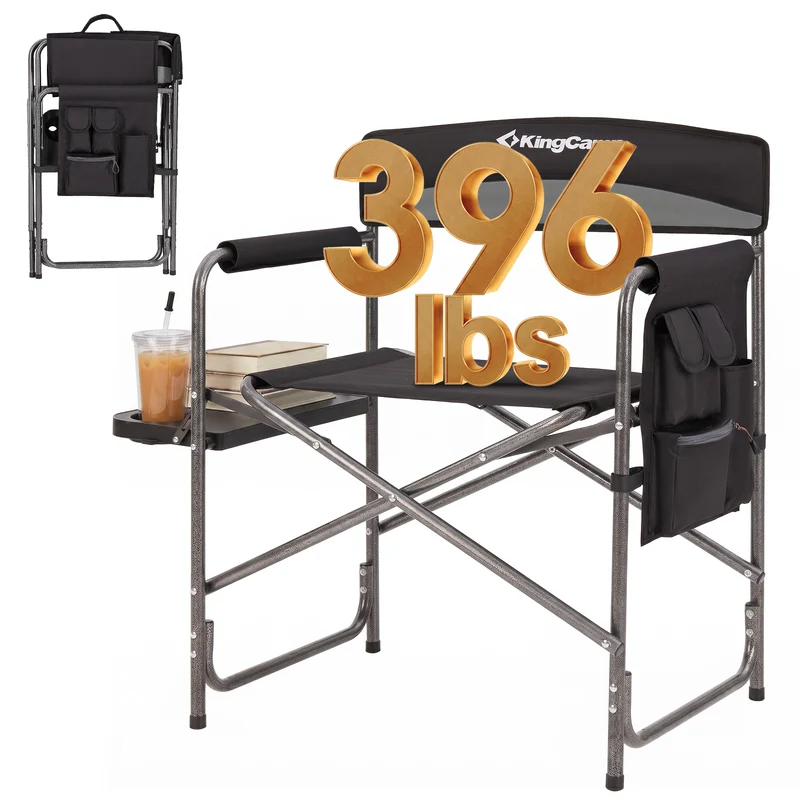 KingCamp ASH B10 Heavy Duty Director's Chair | Oversized 396lb Capacity Camping Chair with Foldable Side Table & Detachable Pocket