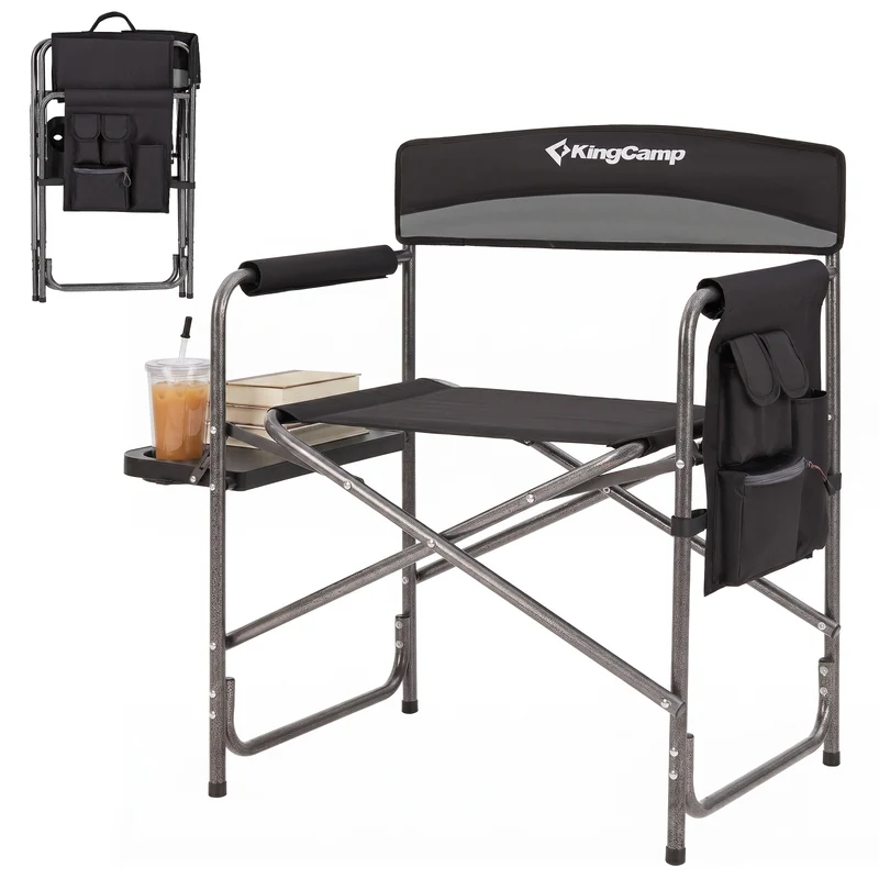 KingCamp ASH B10 Heavy Duty Director's Chair | Oversized 396lb Capacity Camping Chair with Foldable Side Table & Detachable Pocket