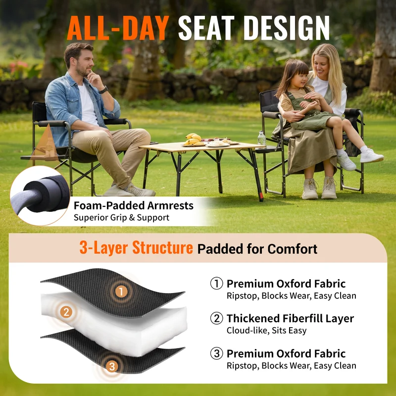 KingCamp ASH B10 Heavy Duty Director's Chair | Oversized 396lb Capacity Camping Chair with Foldable Side Table & Detachable Pocket
