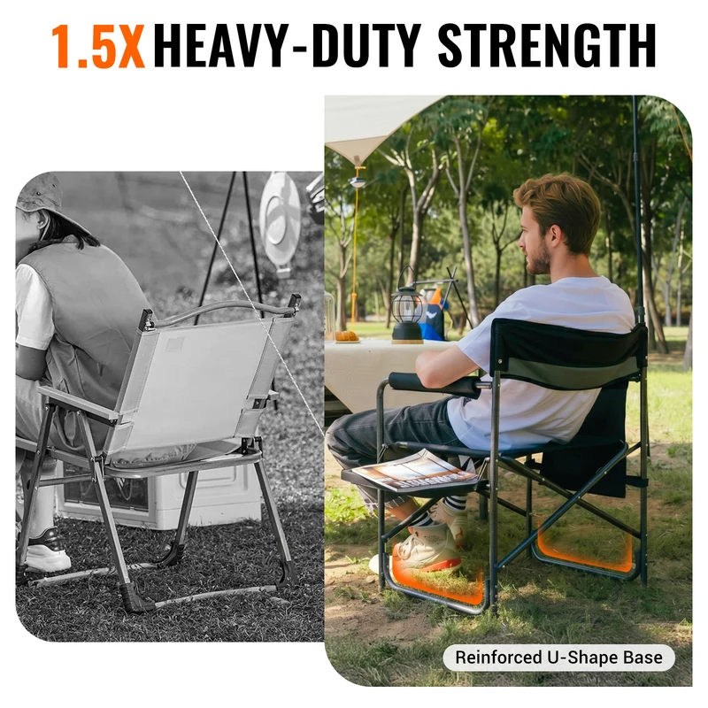 KingCamp ASH B10 Heavy Duty Director's Chair | Oversized 396lb Capacity Camping Chair with Foldable Side Table & Detachable Pocket