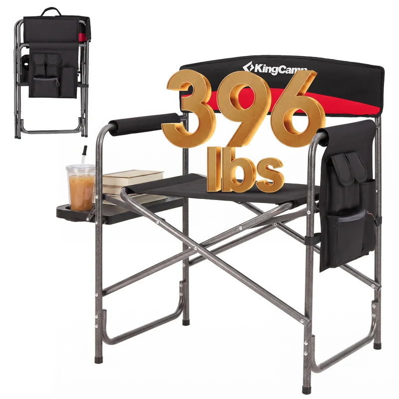KingCamp ASH B10 Heavy Duty Director's Chair | Oversized 396lb Capacity Camping Chair with Foldable Side Table & Detachable Pocket