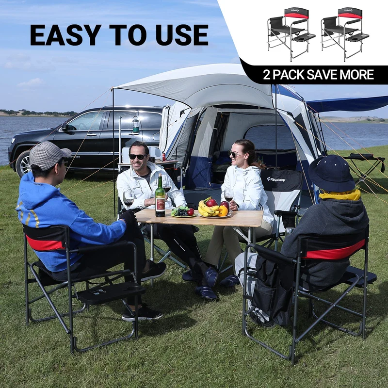 KingCamp ASH B10 Heavy Duty Director's Chair | Oversized 396lb Capacity Camping Chair with Foldable Side Table & Detachable Pocket