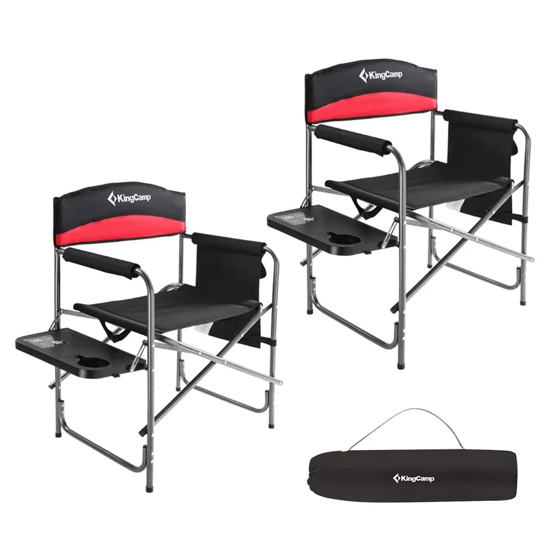 KingCamp ASH B10 Heavy Duty Director's Chair | Oversized 396lb Capacity Camping Chair with Foldable Side Table & Detachable Pocket