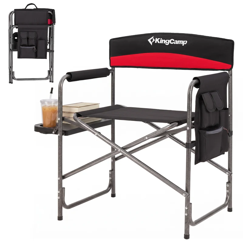 KingCamp ASH B10 Heavy Duty Director's Chair | Oversized 396lb Capacity Camping Chair with Foldable Side Table & Detachable Pocket