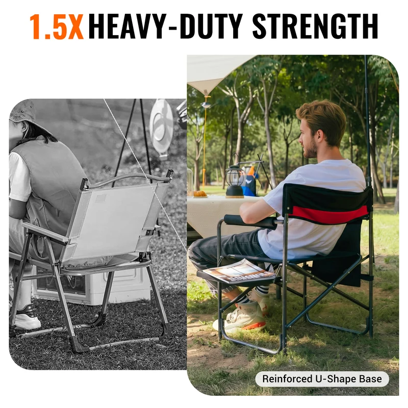 KingCamp ASH B10 Heavy Duty Director's Chair | Oversized 396lb Capacity Camping Chair with Foldable Side Table & Detachable Pocket