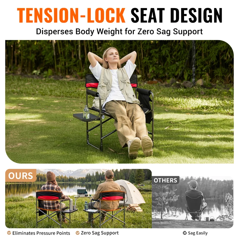 KingCamp ASH B10 Heavy Duty Director's Chair | Oversized 396lb Capacity Camping Chair with Foldable Side Table & Detachable Pocket