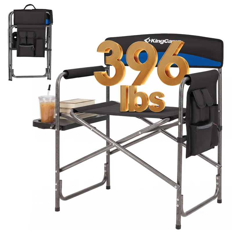 KingCamp ASH B10 Heavy Duty Director's Chair | Oversized 396lb Capacity Camping Chair with Foldable Side Table & Detachable Pocket