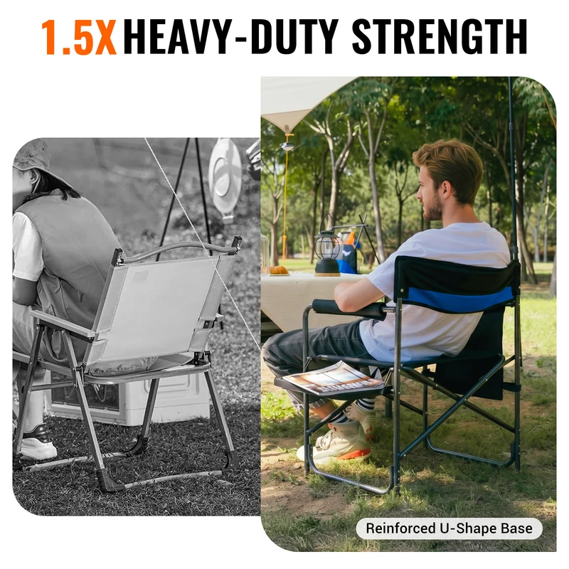 KingCamp ASH B10 Heavy Duty Director's Chair | Oversized 396lb Capacity Camping Chair with Foldable Side Table & Detachable Pocket