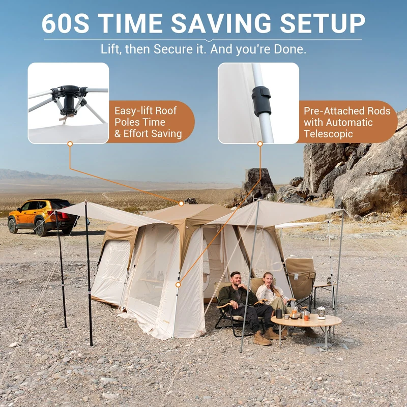 KingCamp MOUNTAIN IN T2 Instant Cabin Tent with Extended Porch