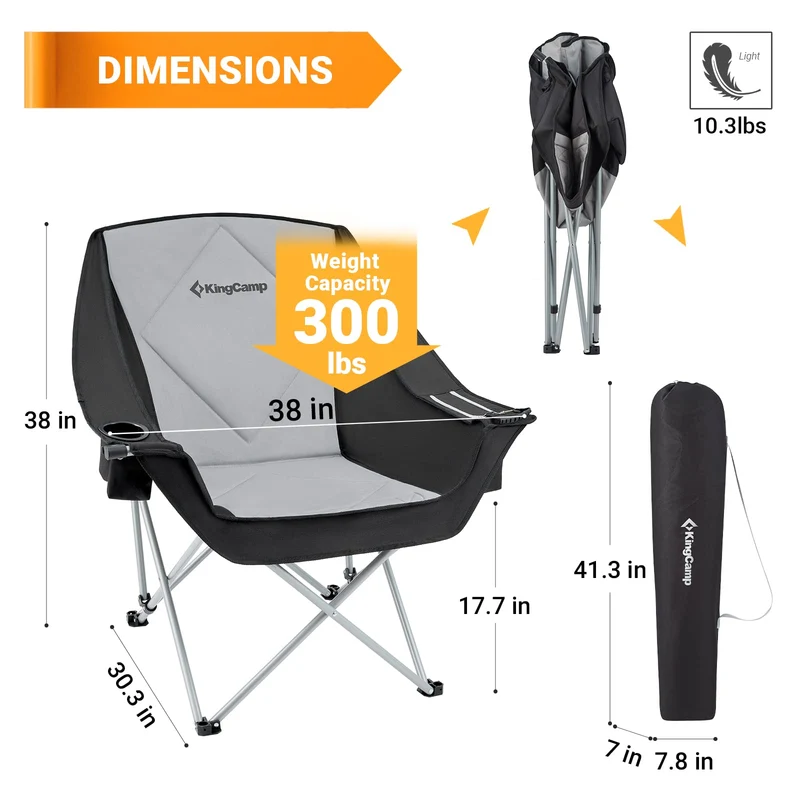 KingCamp Folding Sofa Chair | Padded Camping Chair with Cooler Armrest, Cup Holder, 300lb Capacity Portable Outdoor Couch