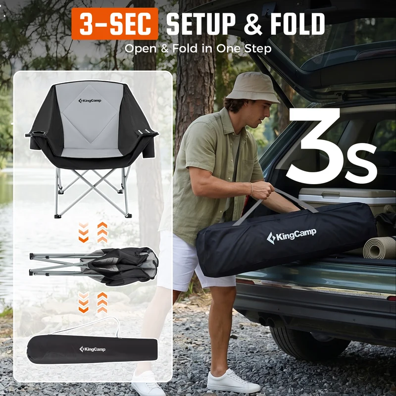 KingCamp Folding Sofa Chair | Padded Camping Chair with Cooler Armrest, Cup Holder, 300lb Capacity Portable Outdoor Couch