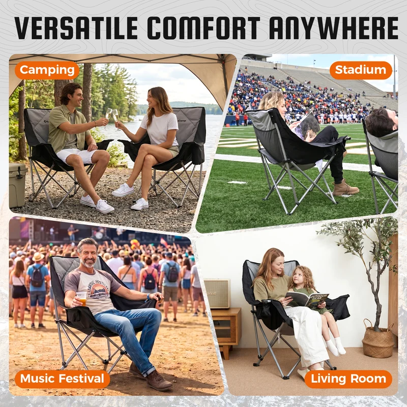 KingCamp Folding Sofa Chair | Padded Camping Chair with Cooler Armrest, Cup Holder, 300lb Capacity Portable Outdoor Couch