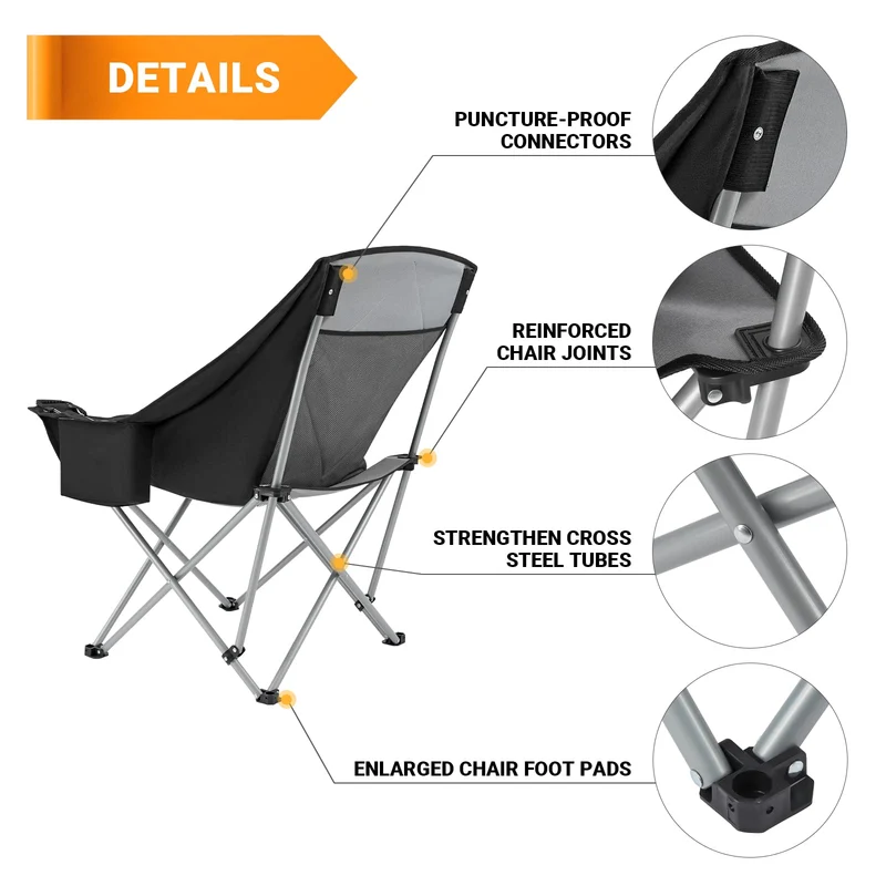 KingCamp Folding Sofa Chair | Padded Camping Chair with Cooler Armrest, Cup Holder, 300lb Capacity Portable Outdoor Couch