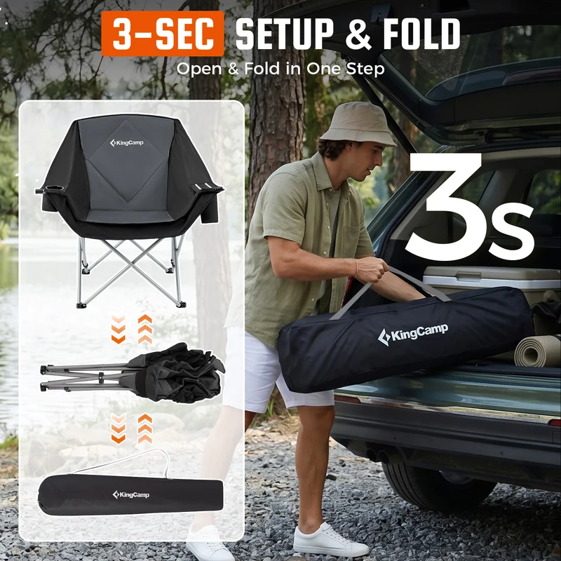 KingCamp Folding Sofa Chair | Padded Camping Chair with Cooler Armrest, Cup Holder, 300lb Capacity Portable Outdoor Couch