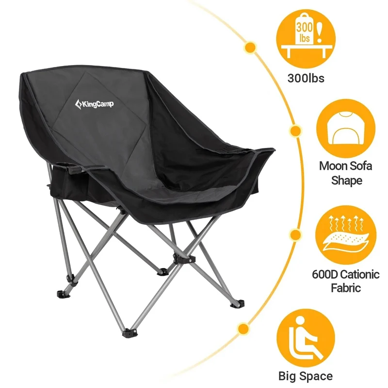 KingCamp Folding Sofa Chair | Padded Camping Chair with Cooler Armrest, Cup Holder, 300lb Capacity Portable Outdoor Couch