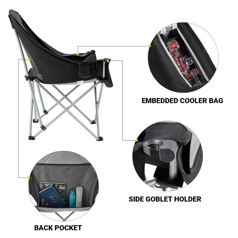 KingCamp Folding Sofa Chair | Padded Camping Chair with Cooler Armrest, Cup Holder, 300lb Capacity Portable Outdoor Couch