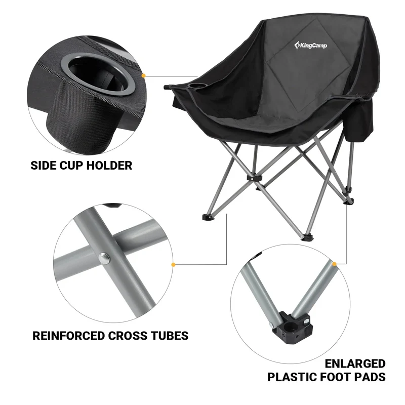 KingCamp Folding Sofa Chair | Padded Camping Chair with Cooler Armrest, Cup Holder, 300lb Capacity Portable Outdoor Couch