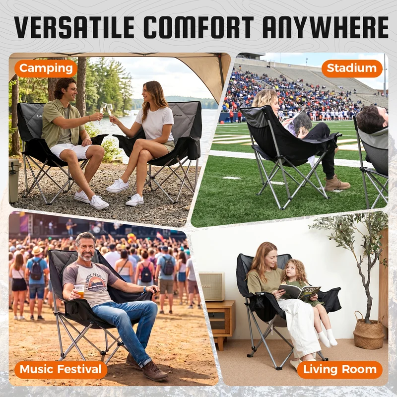 KingCamp Folding Sofa Chair | Padded Camping Chair with Cooler Armrest, Cup Holder, 300lb Capacity Portable Outdoor Couch