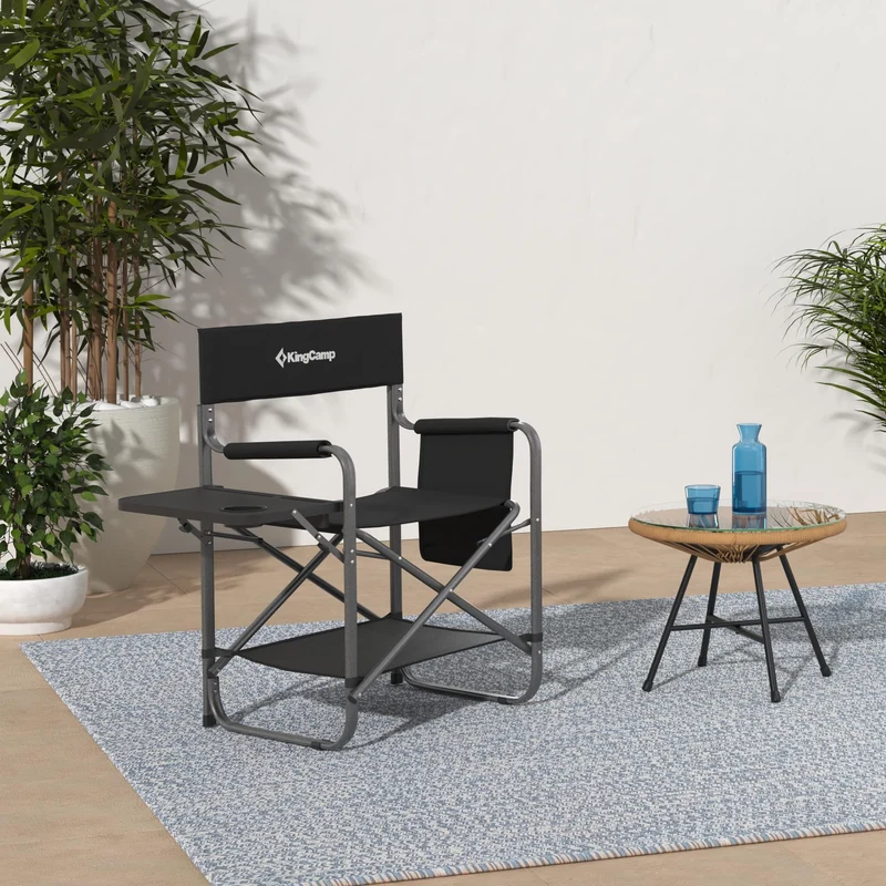 KingCamp Padded Outdoor Folding Director Chair with Side Table