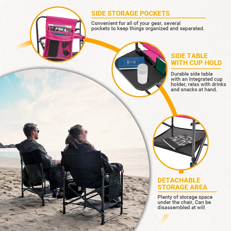 KingCamp Padded Outdoor Folding Director Chair with Side Table