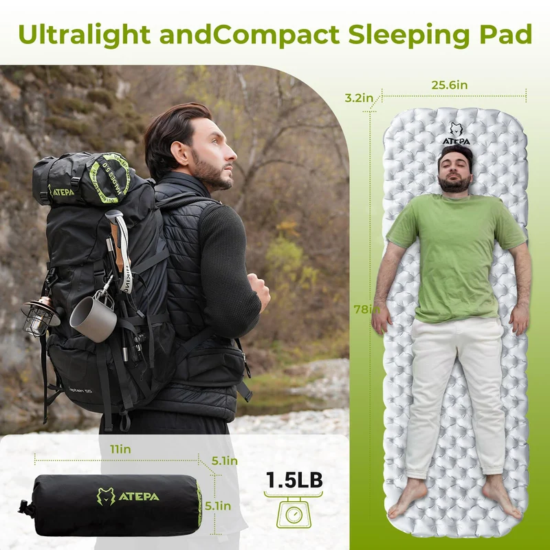 ATEPA HALOES 5.0 Air Pad Insulated Inflating Sleeping Pad R-Value 3