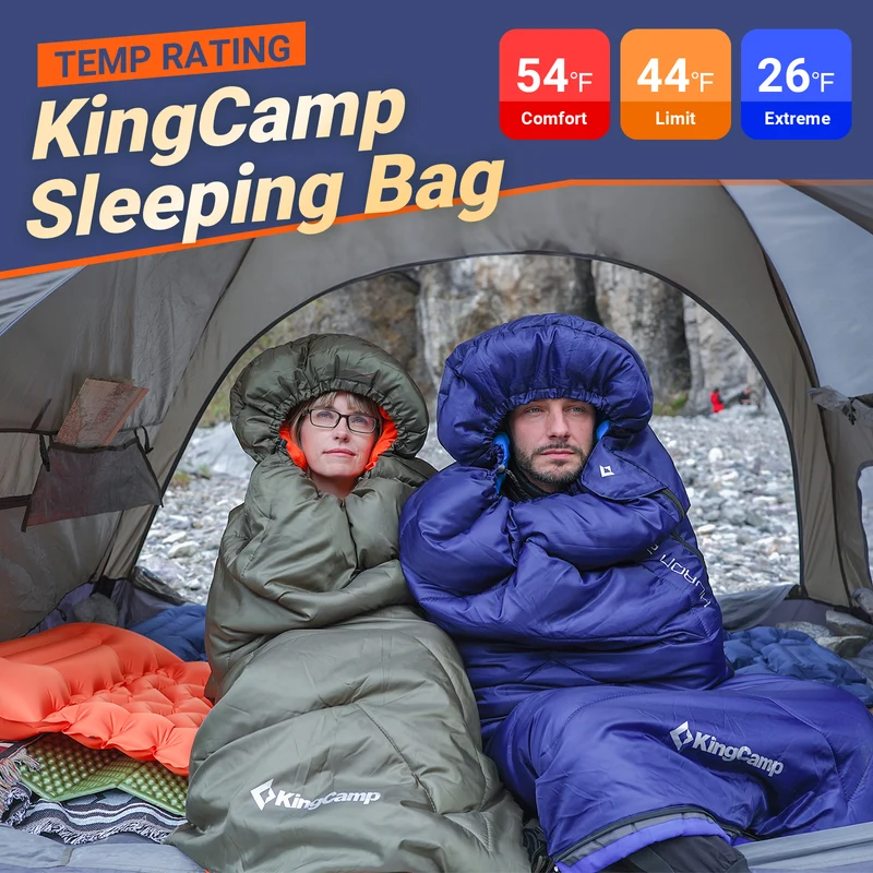 KingCamp HURON 250 Sleeping Bag | 3-Season Envelope Bag with Hood