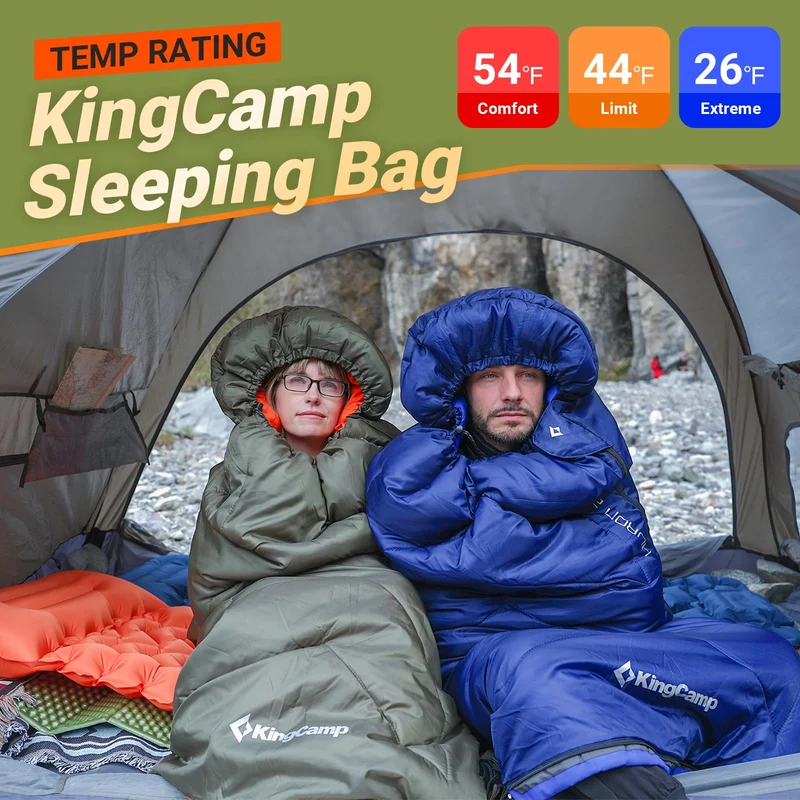 KingCamp HURON 250 Sleeping Bag | 3-Season Envelope Bag with Hood