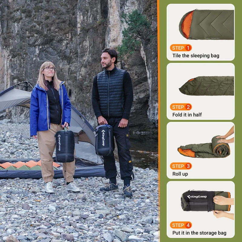 KingCamp HURON 250 Sleeping Bag | 3-Season Envelope Bag with Hood