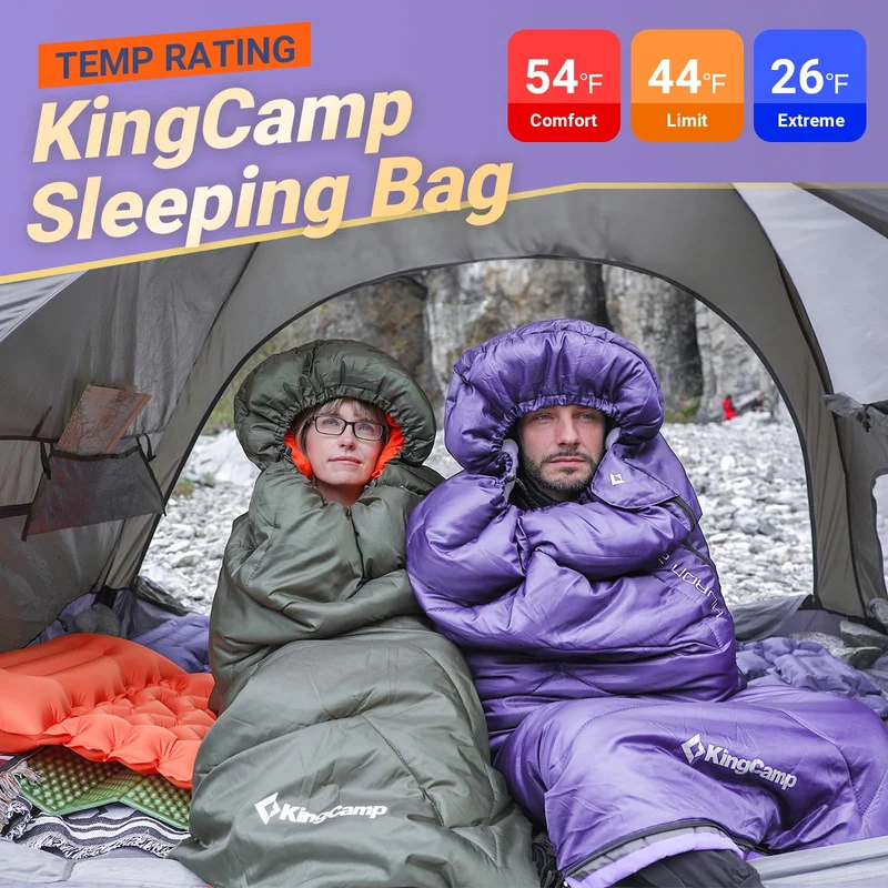 KingCamp HURON 250 Sleeping Bag | 3-Season Envelope Bag with Hood