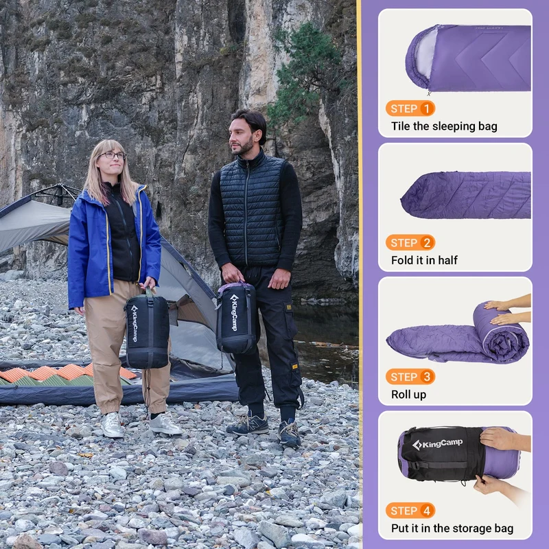 KingCamp HURON 250 Sleeping Bag | 3-Season Envelope Bag with Hood