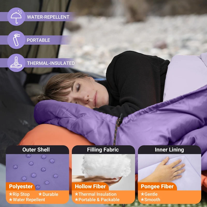 KingCamp HURON 250 Sleeping Bag | 3-Season Envelope Bag with Hood
