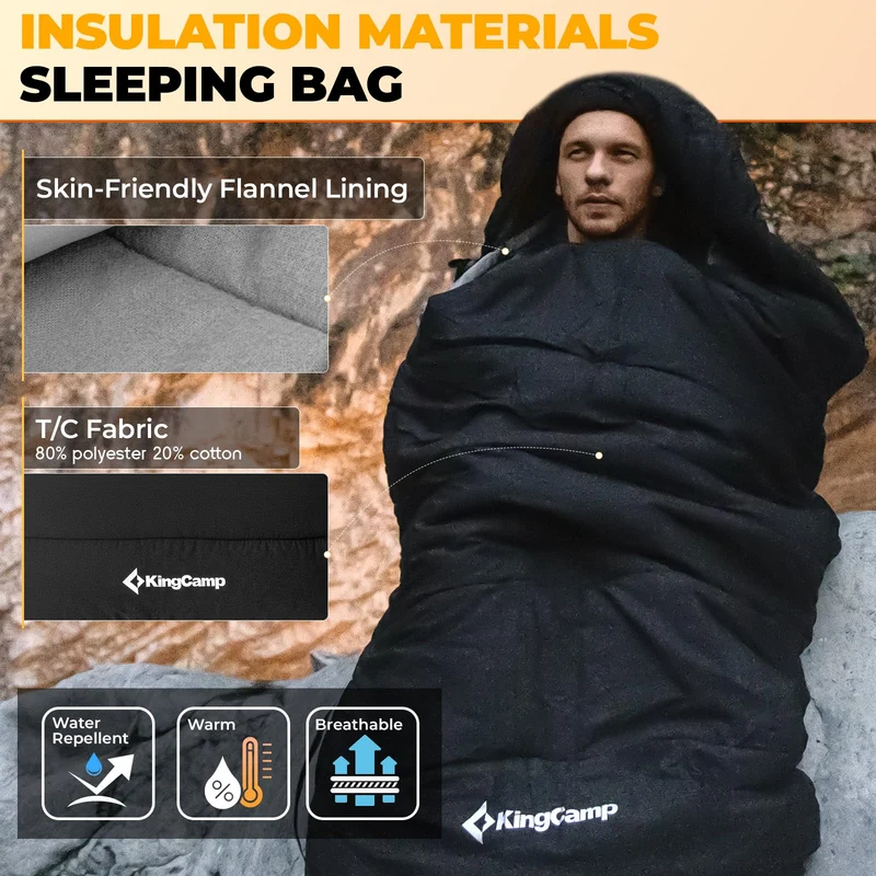 KingCamp KAUAI 400 32°F 3-in-1 Sleeping Bag with Removable Blanket, Flannel Lining Hooded Camping Sleeping Bag