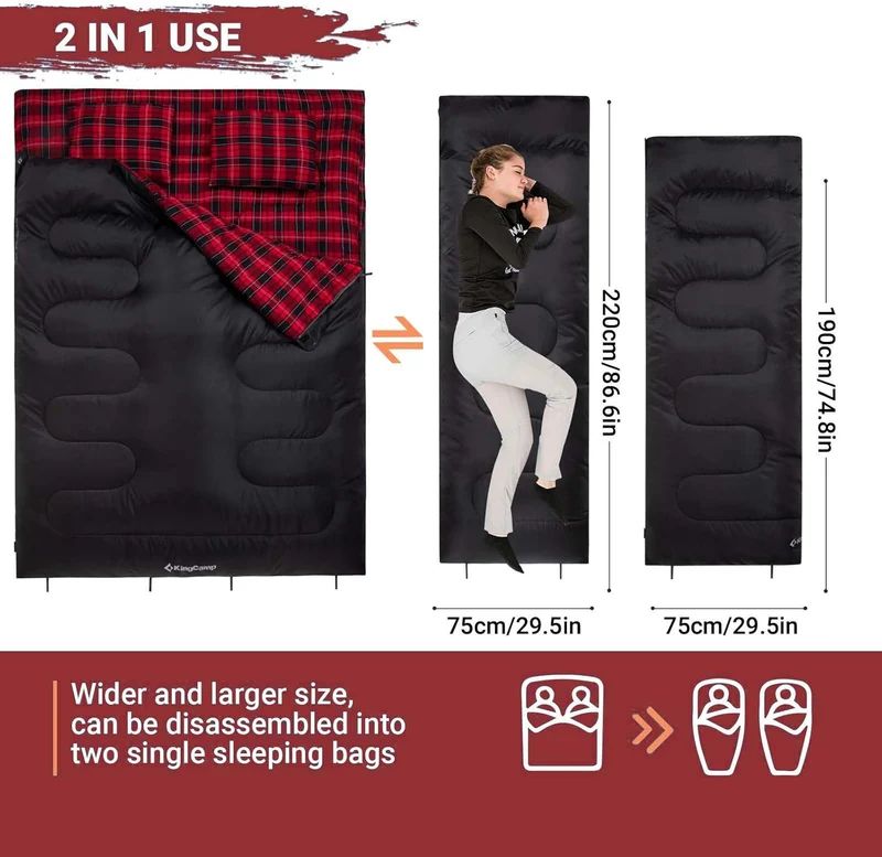 KingCamp SNOWFLAKE 300D Sleeping Bag-Envelope Double with 2 Pillows