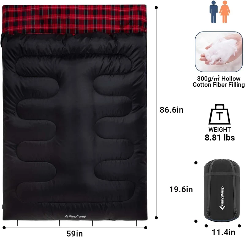 KingCamp SNOWFLAKE 300D Sleeping Bag-Envelope Double with 2 Pillows