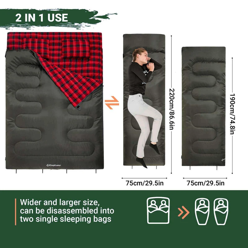 KingCamp SNOWFLAKE 300D Sleeping Bag-Envelope Double with 2 Pillows