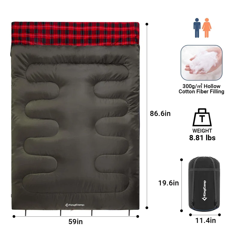 KingCamp SNOWFLAKE 300D Sleeping Bag-Envelope Double with 2 Pillows