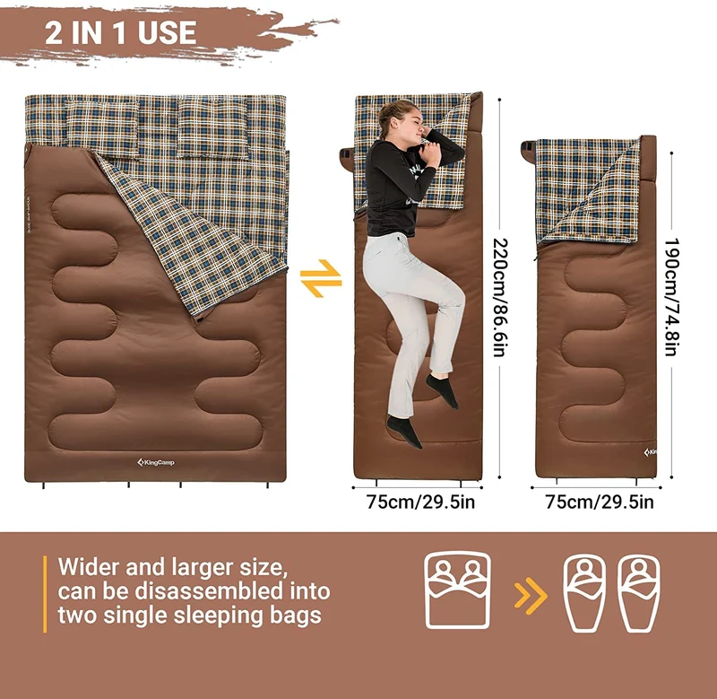 KingCamp SNOWFLAKE 300D Sleeping Bag-Envelope Double with 2 Pillows